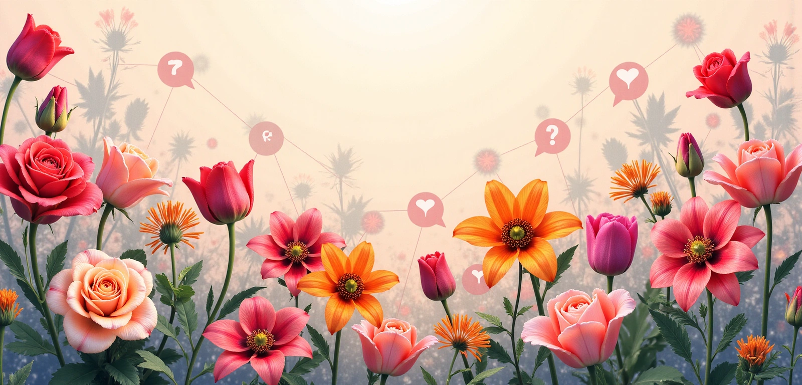 Piękne kwiaty i elementy komunikacji symbolizujące kontakt