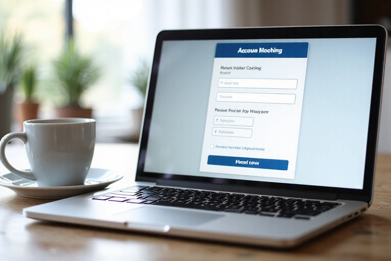 Laptop otwarty na stronie z formularzem rezerwacji, obok kalendarz i filiżanka kawy, symbolizujące planowanie.